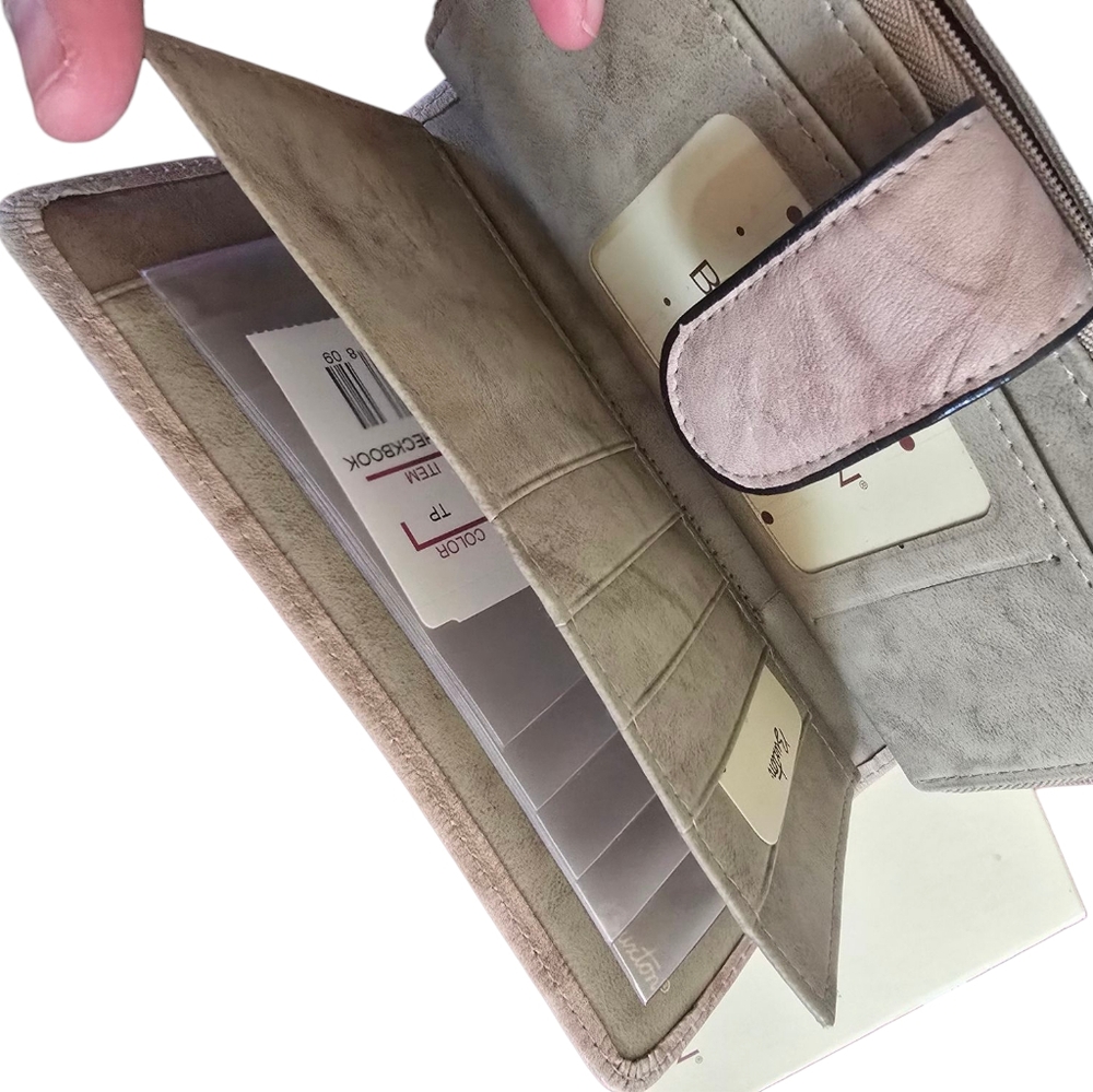 NIB Buxton Leather Checkbook Wallet Taupe - Picture 8 of 12